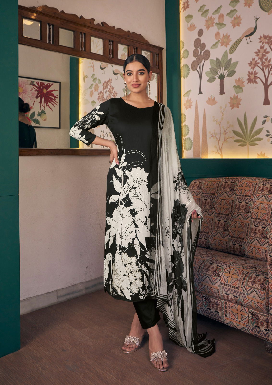 Zara Heavy Jam Satin Digital Printed Dress Material Wholesale Clothing Suppliers In India